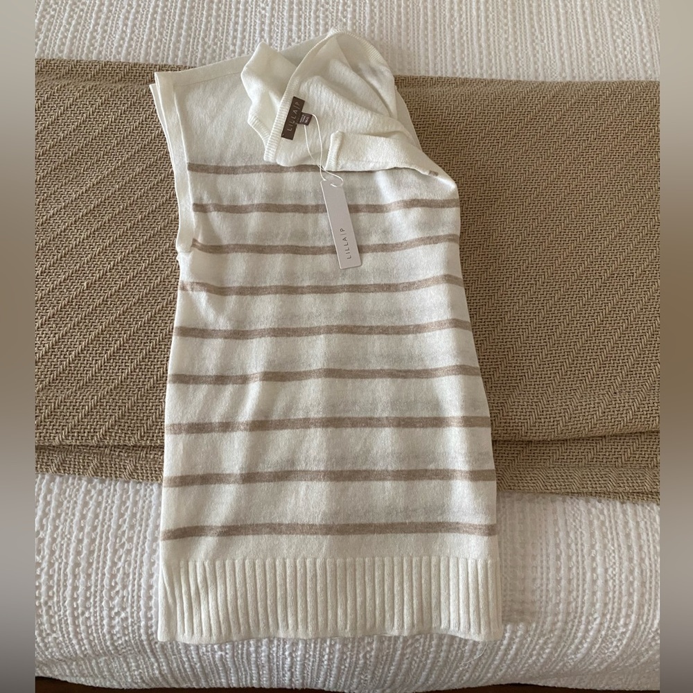 Lilla P stripe split neck tunic sweater - M/L - NWT - color: Linen Stripe